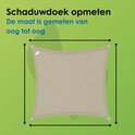 Afmeting van oog tot oog, getoond op een taupe vierkant schaduwdoek.