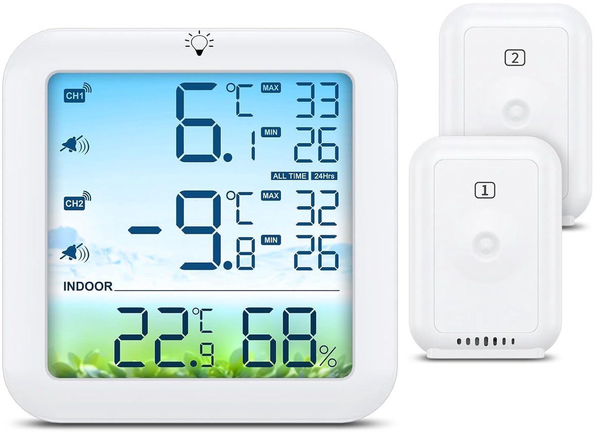 Digitale Koelkast- en Vrieskastthermometer met 2 Sensoren en Temperatuuralarm