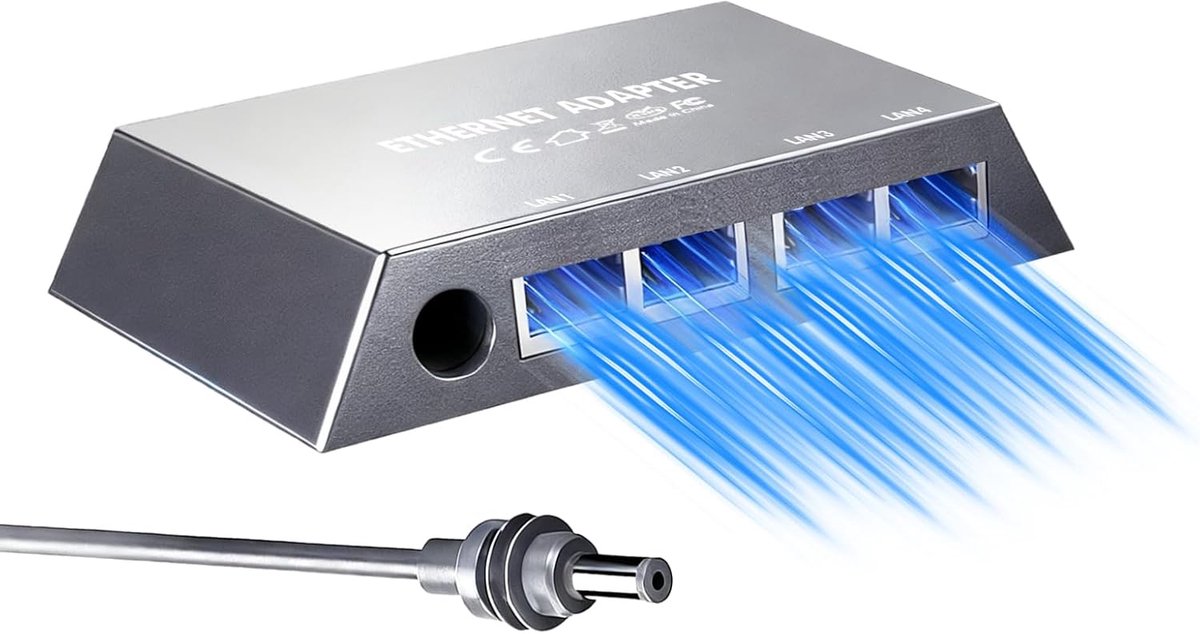 Ethernet Adapter - LAN Netwerkuitbreiding - Meerdere Apparaten - 4 Poorten Gigabit - 16 x 115 x 35 cm
