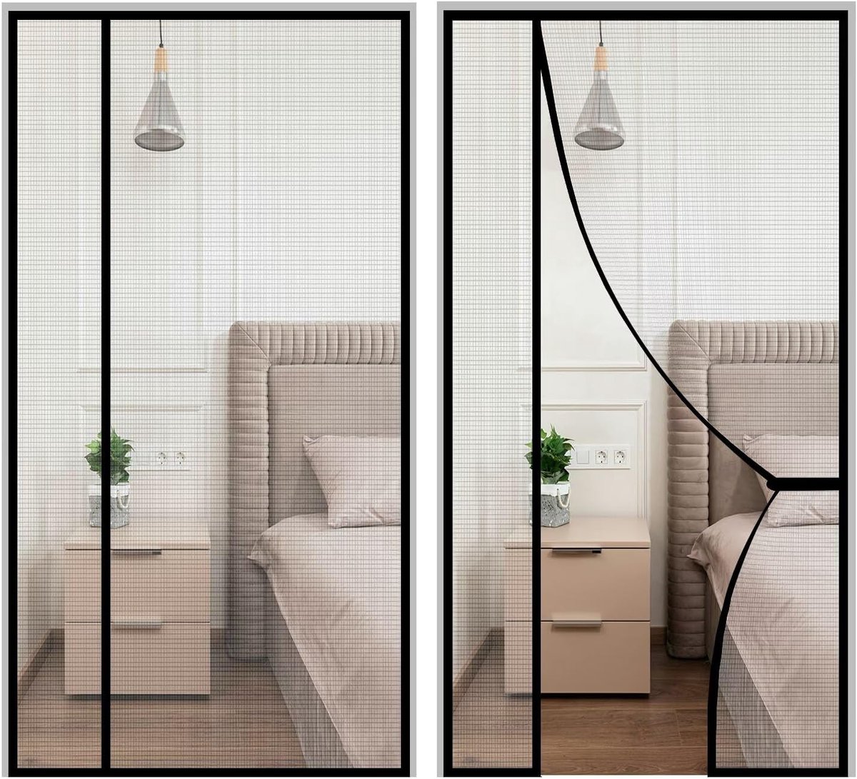 Hordeur 140x225 cm Inklapbaar Vliegengordijn met Magneet voor Terrasdeur - Zwart