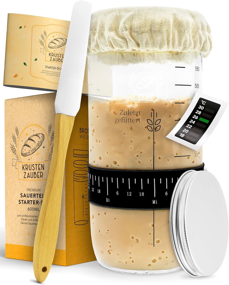 Zuurdesem Starterset voor Broodbakken - Fermentatieglas, Spatel en Thermometer