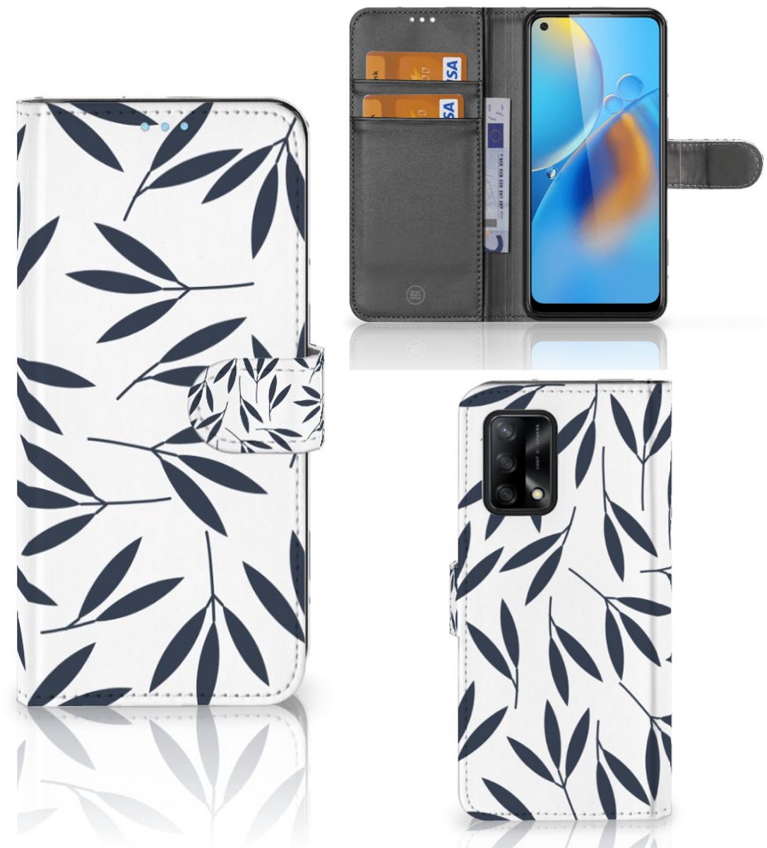 OPPO A74 4G Hoesje Leaves Blue