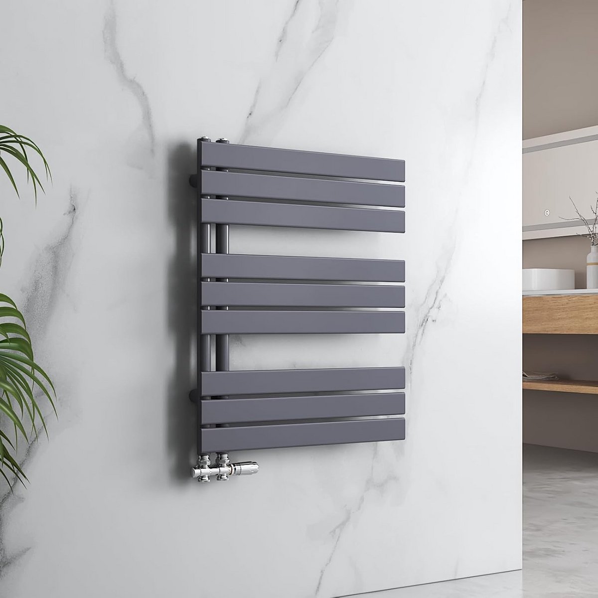 Badkamerradiator 762 x 600 mm - Handdoekverwarming in Antraciet - Paneel Radiator met Wateraansluiting, 479 W
