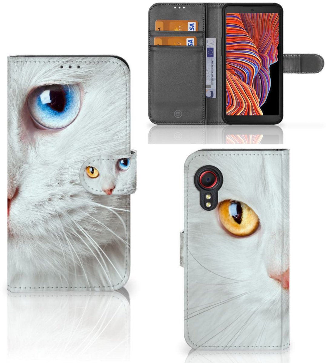 Samsung Galaxy Xcover 5 Telefoonhoesje met Pasjes Witte Kat