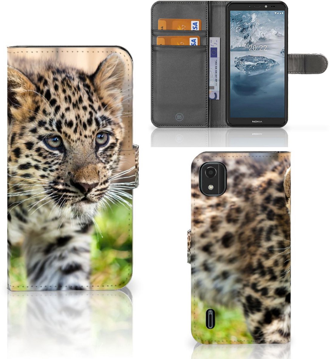 Nokia C2 2nd Edition Telefoonhoesje met Pasjes Baby Luipaard