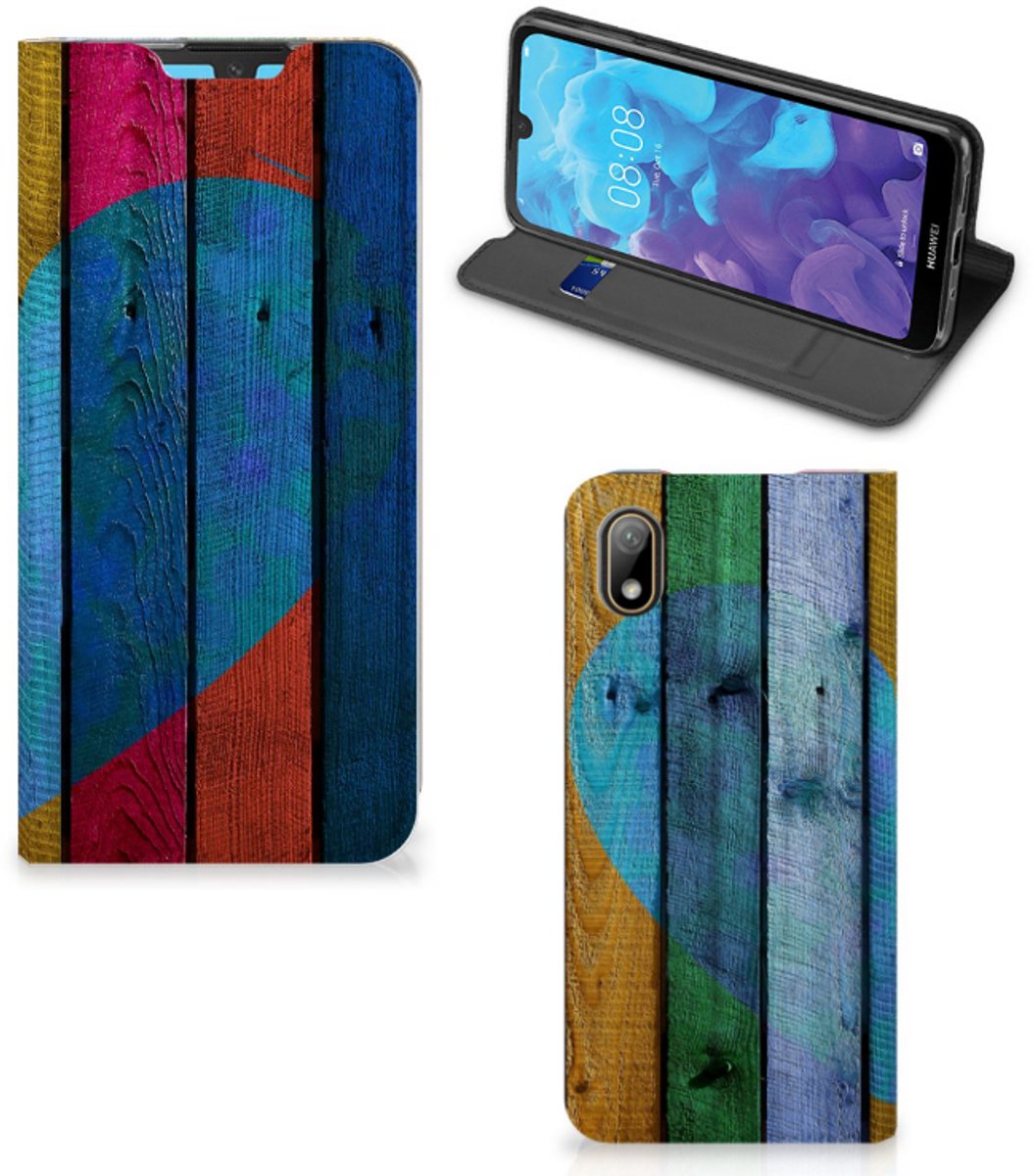 Huawei Y5 (2019) Book Wallet Case Wood Heart - Cadeau voor je Vriend