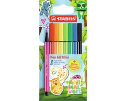 STABILO Pen 68 Mini - Premium Viltstift - Animal Vibes - Etui Met 8 Kleuren + Sticker