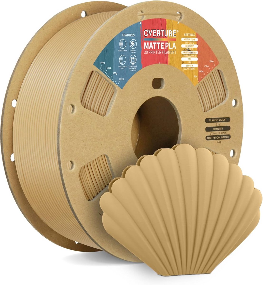 Matte 3D Printer Filament 1.75mm - Hoogwaardige PLA Filament voor 3D Printers - 1kg Spool