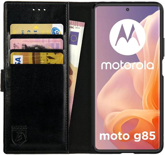 Element Rosso adapté au Motorola Moto G85 | Étui portefeuille | Étui portefeuille | 3 passes | Fermeture magnétique | Fonction de support | Noir