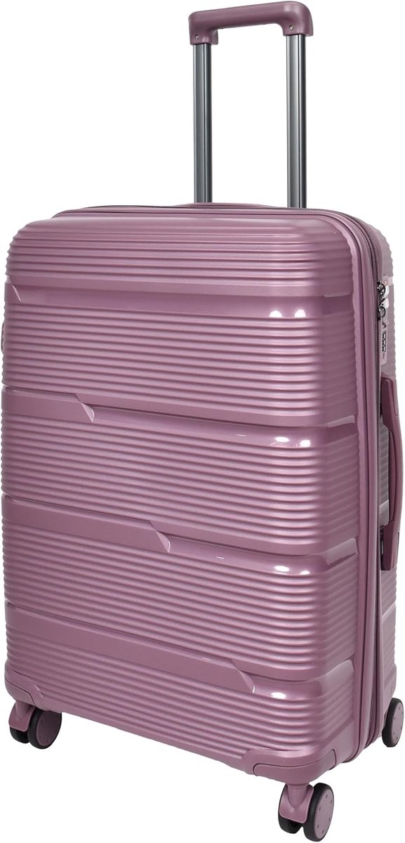 Lila Hard Shell Koffer met Vier Spinner Wielen, Maat M, Uitbreidbare Bagage