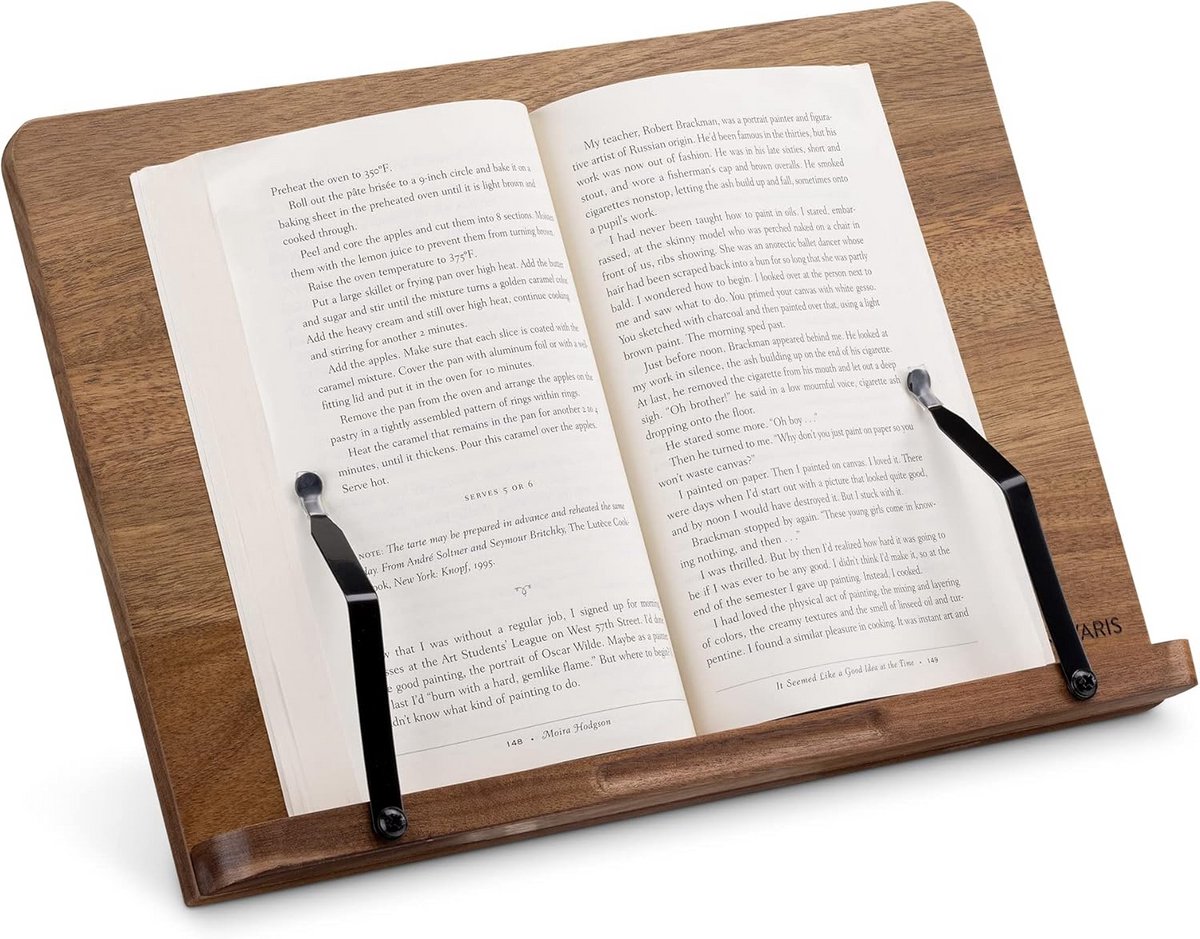 Houten Kookboekhouder en Tabletstandaard met Verstelbare Pagina Clips