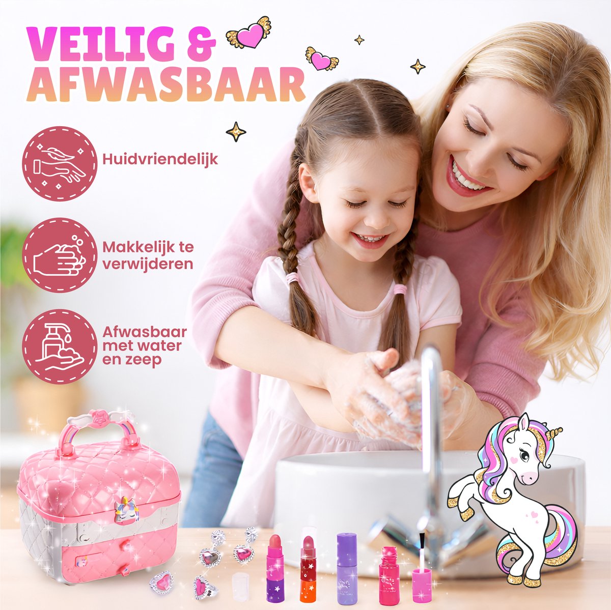 Pludo Kinder Make up - 50 Delige Set - Kinder Make up Koffer - Speelgoed Meisjes - Lipgloss en Nagellak voor Meisjes - Unicorn — afbeelding 8