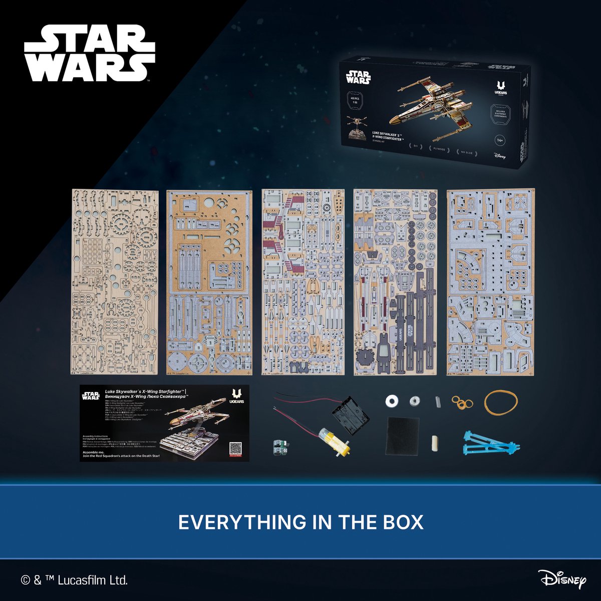 UGEARS 3D Modelbouw - Luke Skywalker's X-Wing Starfighter - Star Wars - Mechanisch Bouwpakket Hout - Educatief Speelgoed — afbeelding 17