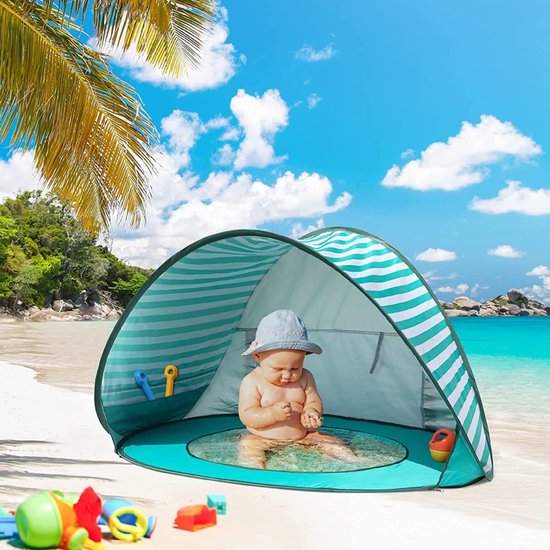 CLVP® Strandtent UV Bescherming - Strandtent Baby Pop Up - Strandtentje Extra Licht - Strandschelp - Strand Tent –Blauwgroen van Merkloos — afbeelding 4