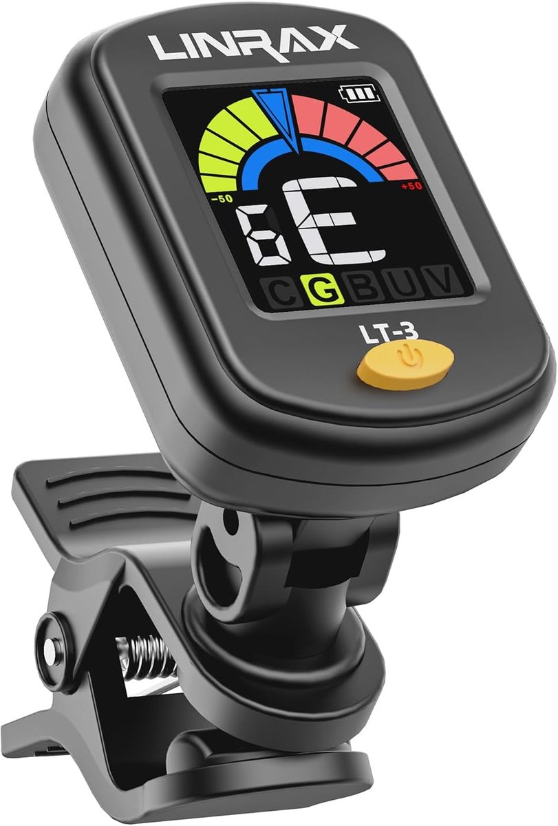 Oplaadbare Clip-On Guitar Tuner met LCD-kleurdisplay - Chromatische Tuner voor Gitaar, Bas, Ukulele en Meer