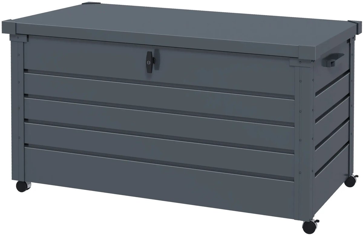 Tuinkist - Opbergbox voor buiten -Tuinbox - Opbergbox met kussen - weerbestendig - 4 wielen - Donkergrijs