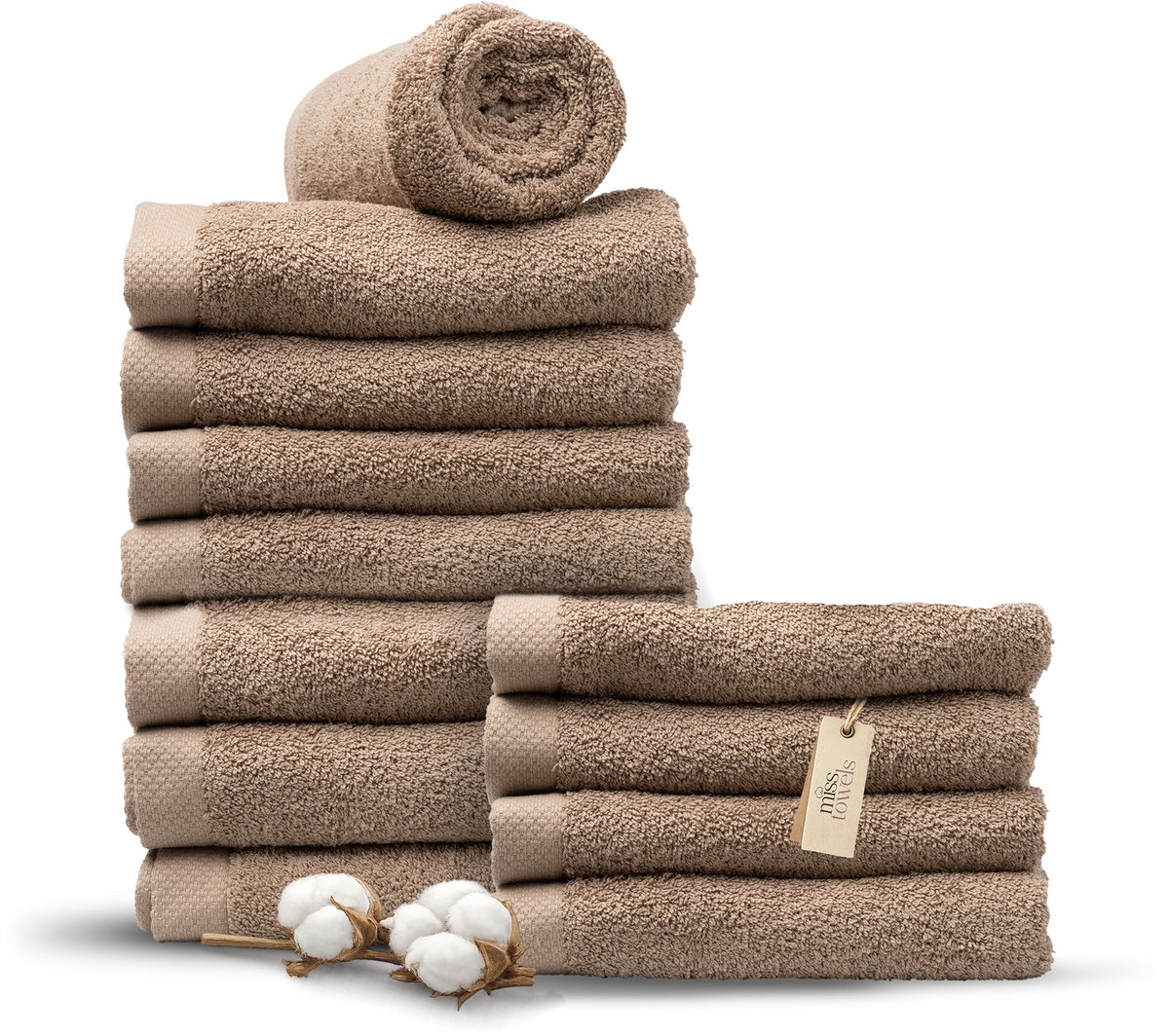 Miss Towels 50x100 Handdoeken Set 12 st. - 5 sterren Hotelkwaliteit - Badtextiel - Luxe Badhanddoeken - Zachte Badlakens - KastanjeBruin - Made in Portugal