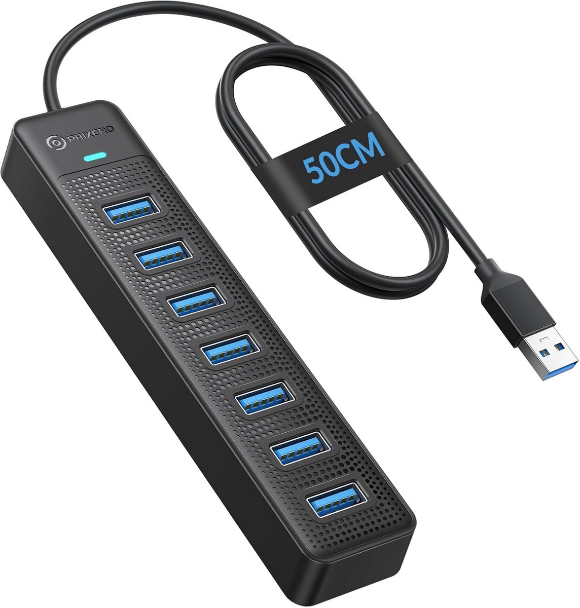 7-poorts USB-hub met 15W USB-C Power en Super Speed 5 Gbps