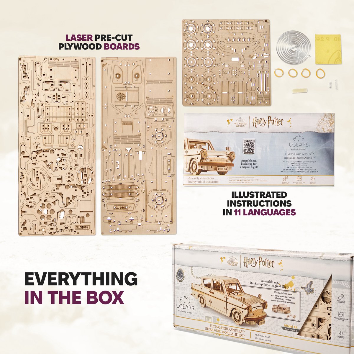 UGEARS 3D Modelbouw - Flying Ford Anglia™ - Harry Potter™ - Mechanisch Bouwpakket Hout - Educatief Speelgoed — afbeelding 10