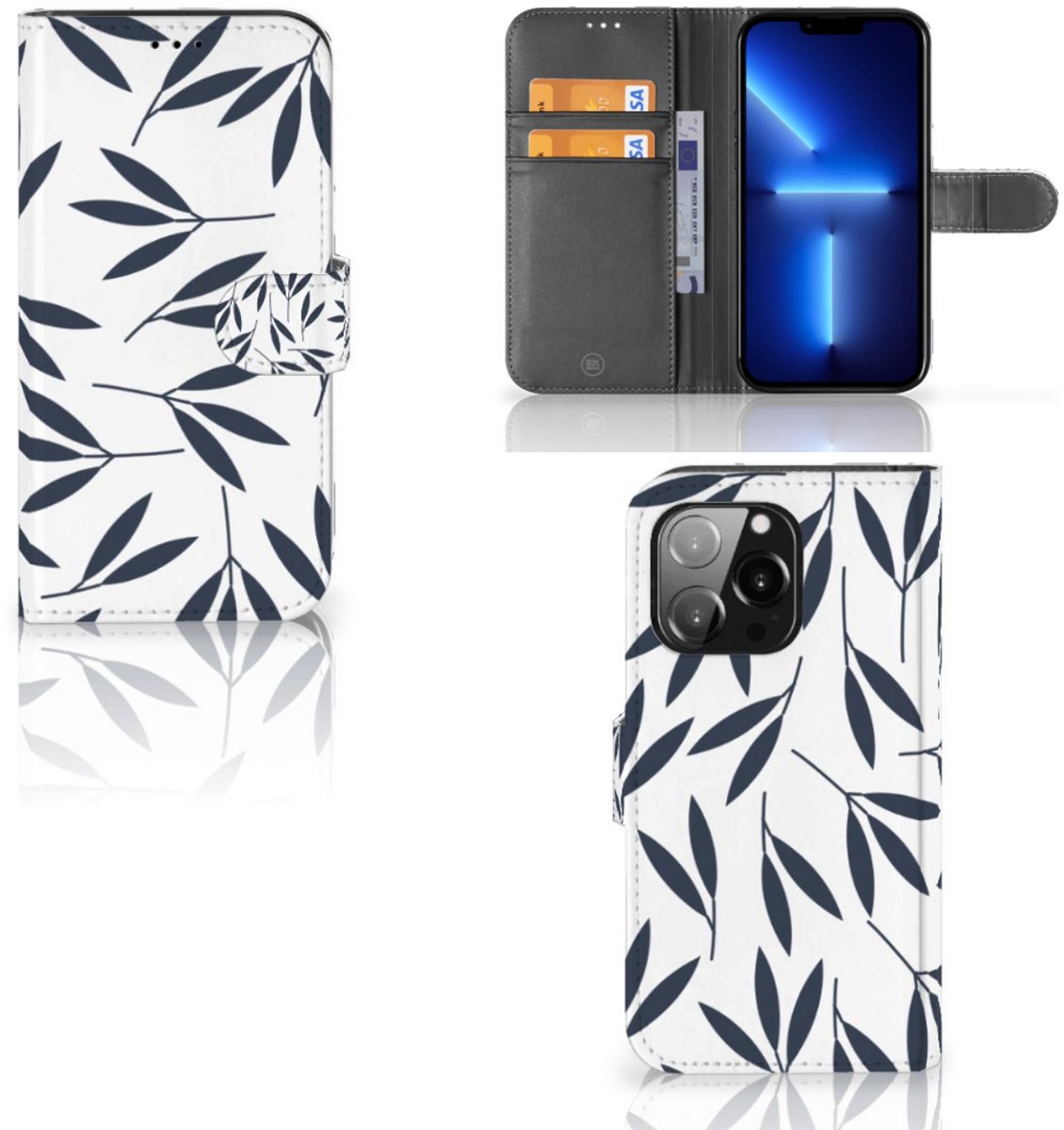 Book Case voor iPhone 13 Pro Hoesje Leaves Blue