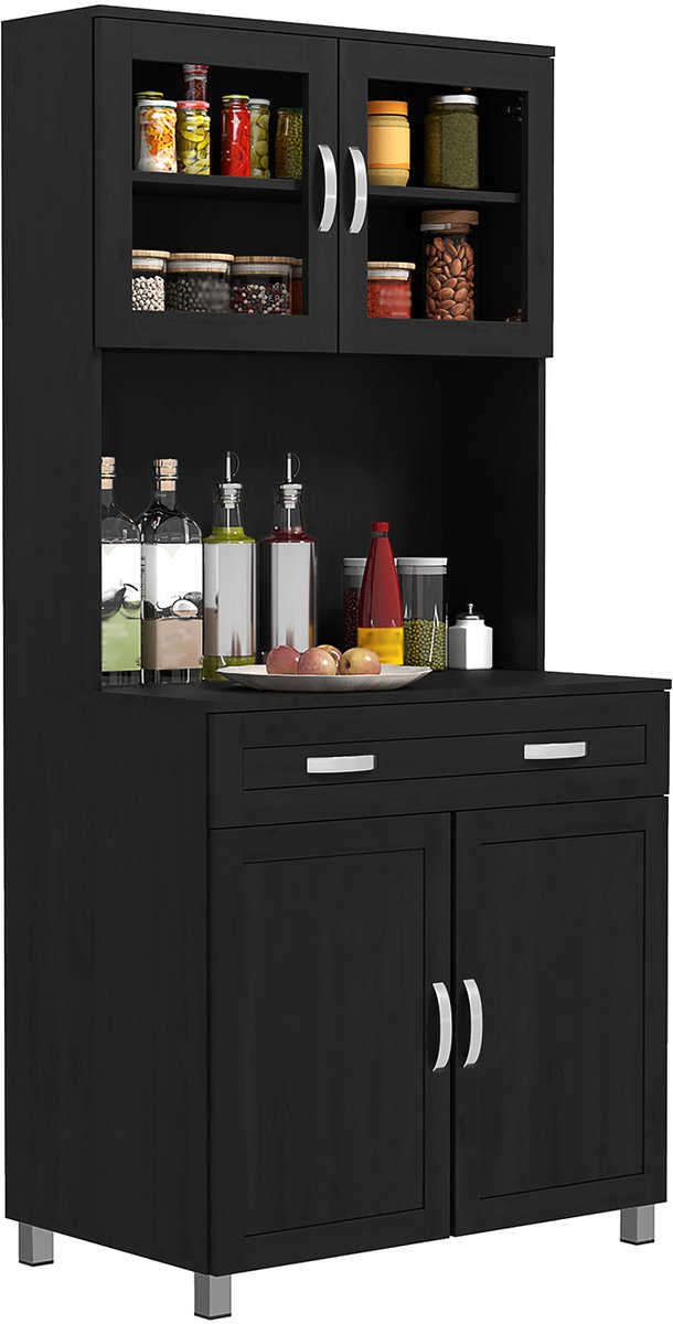 HOMCOM Keukenvoorraadkast - Spaanplaat - 80x48x170cm - Zwart