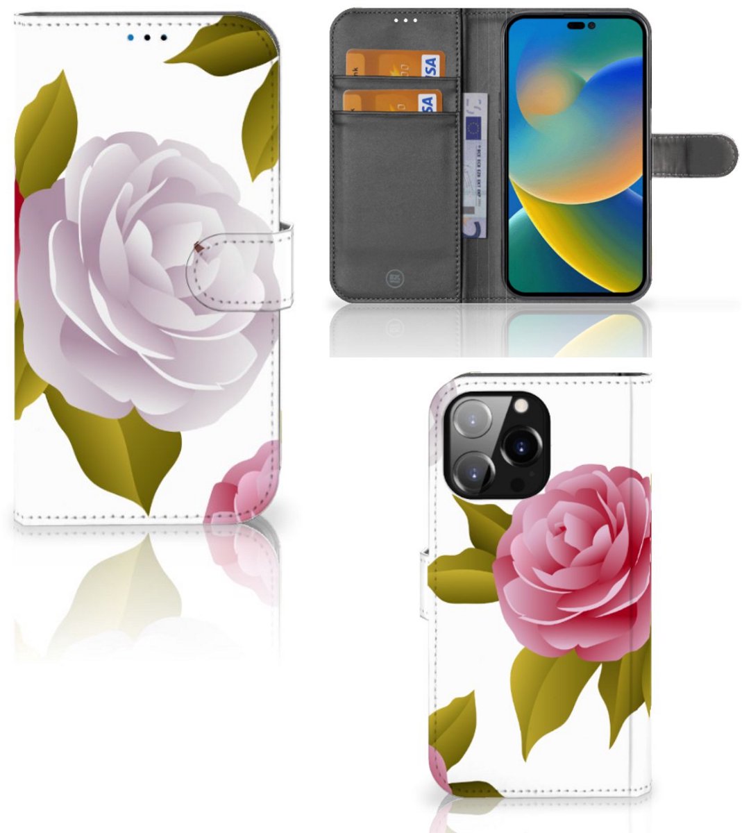 Boekhoesje voor iPhone 14 Pro Max Hoesje Roses