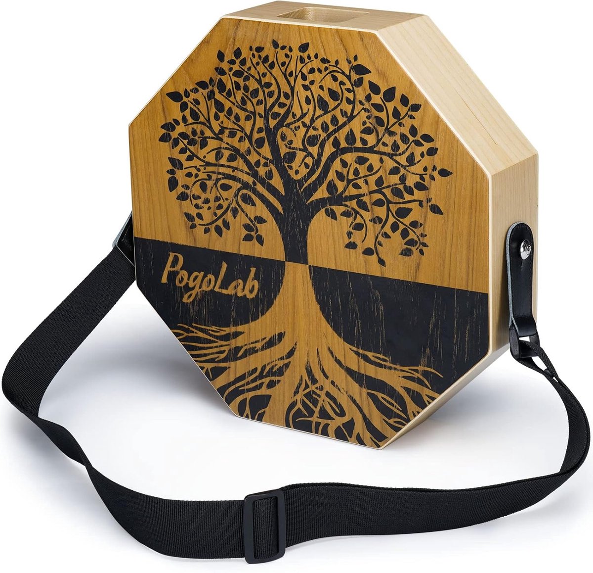 Draagbare Tweekleurige Cajon - Uniek Houten Percussie-Instrument met Verstelbare Riem