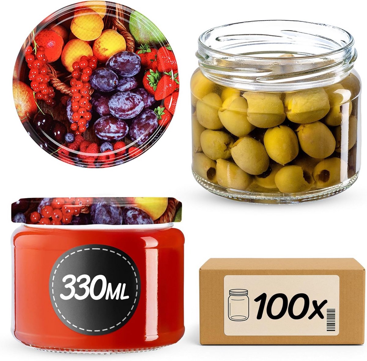 Inmaakpotten met schroefdeksel - 330 ml Jampotten en Voedselopslag - 100 Stuks