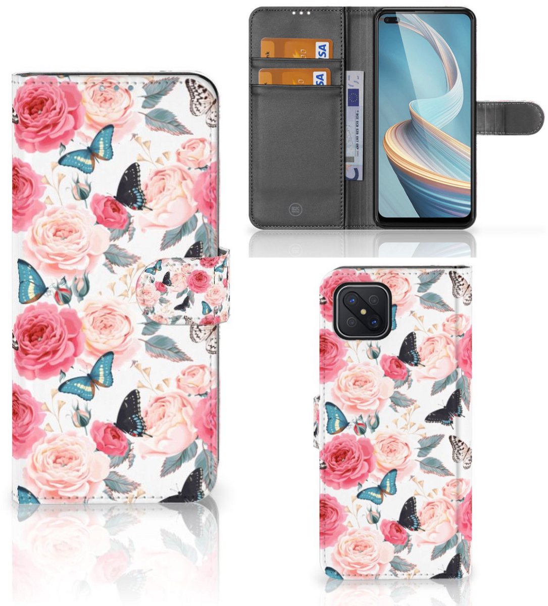 OPPO Reno4 Z Hoesje Butterfly Roses