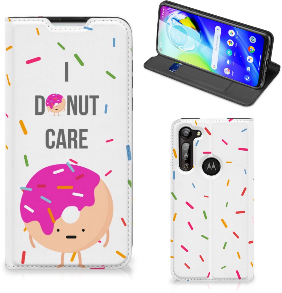 Motorola Moto G8 Power Flip Style Cover Donut Roze