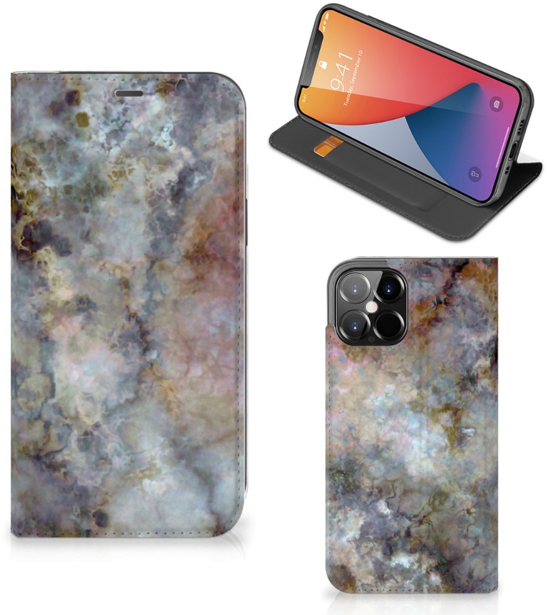 Book Case voor iPhone 12 Pro Max Standcase Marmer Grijs