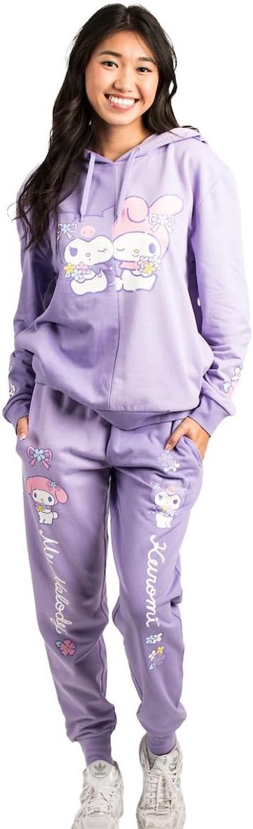 Lila Hoodie en Joggingbroek Set met Kuromi en My Melody voor Dames