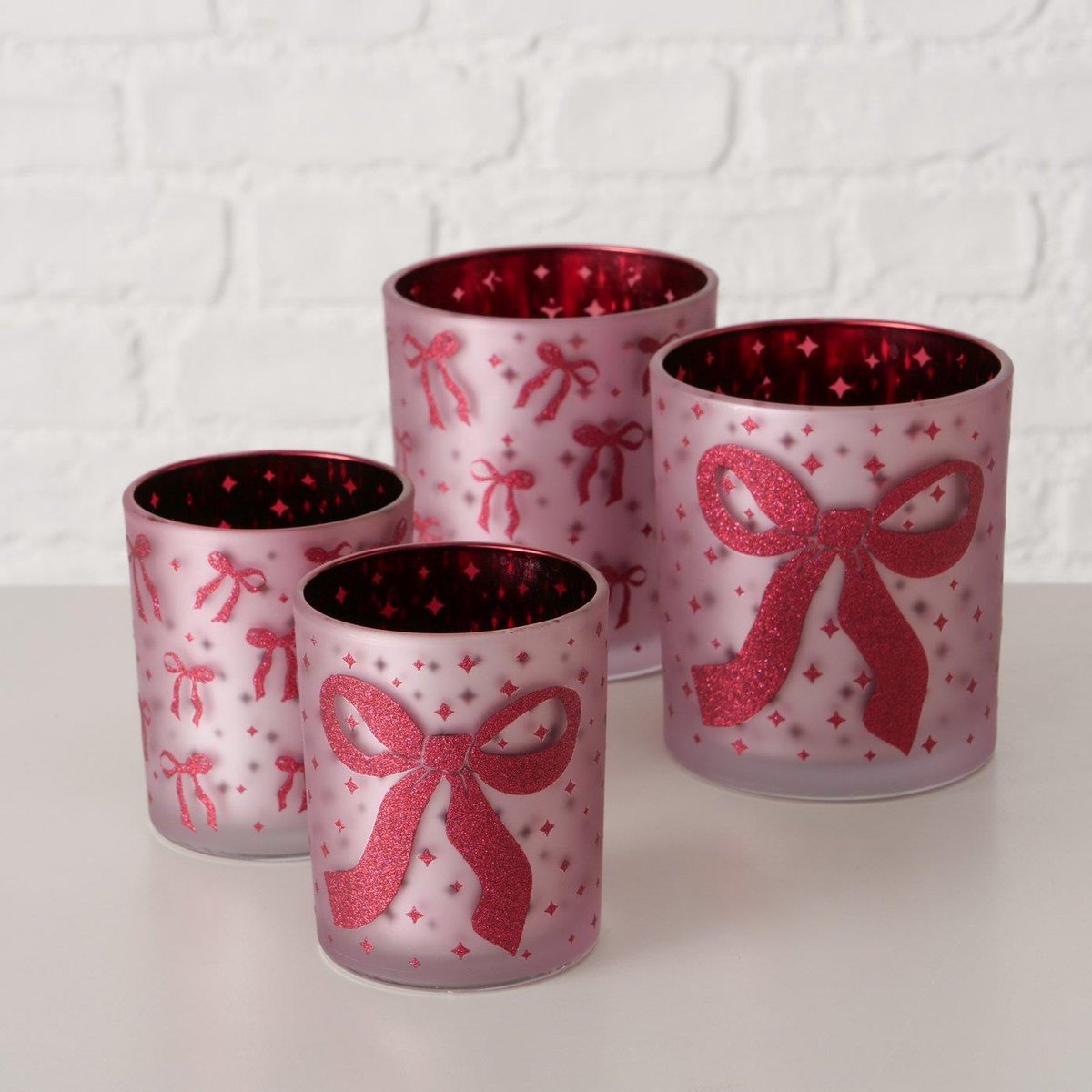 Boltze Home windlichtset decoratie Boucle 2-delig roze multicolor.