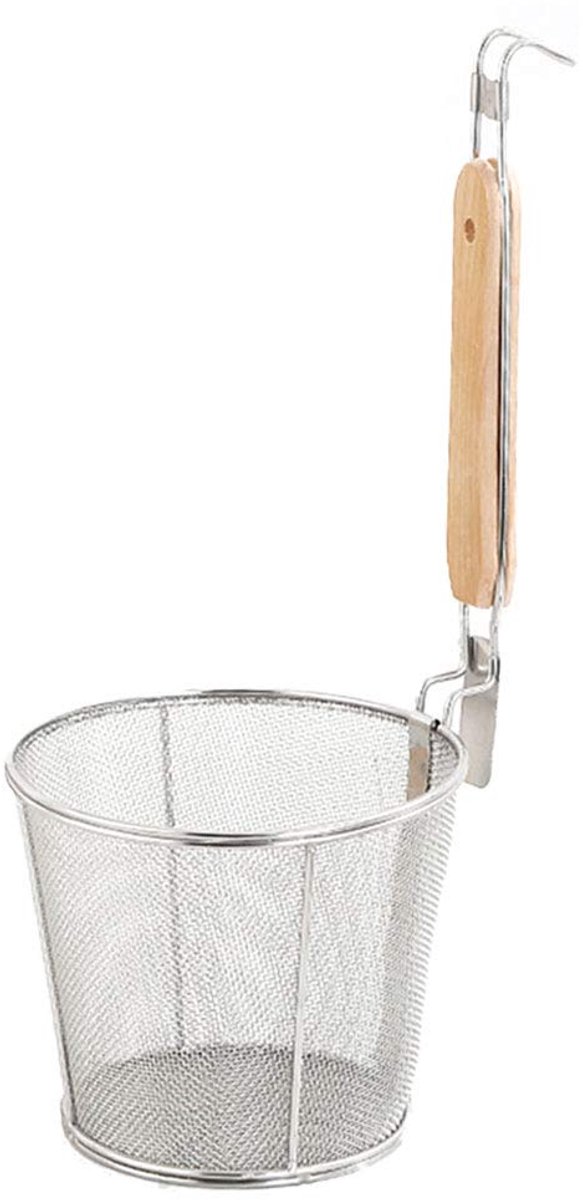 Stainless Steel Wire Strainer Food Strainer Basket with Wooden Handle Mesh Spider Spaghetti Dumpling NoodStrainer,14 cm