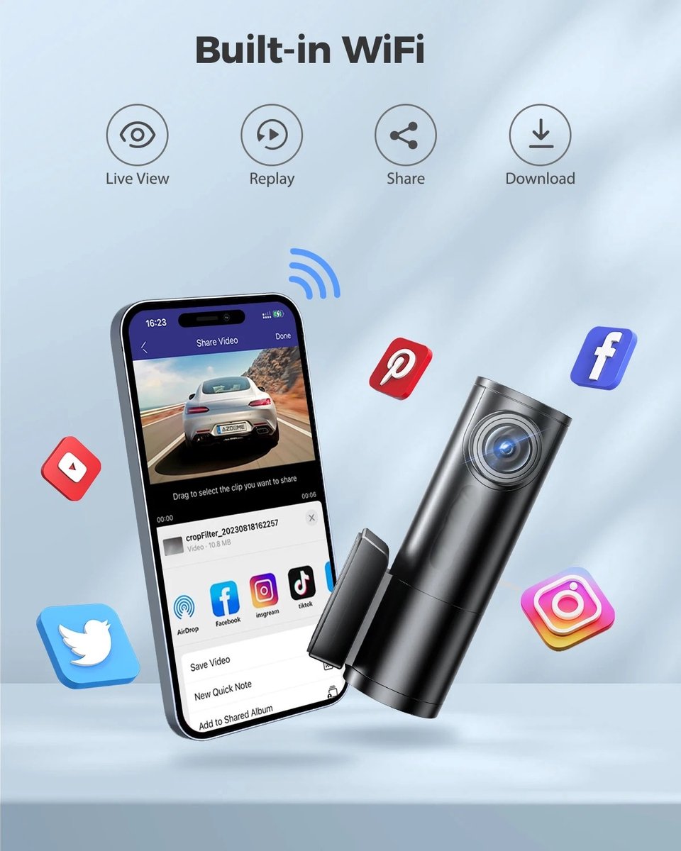 Dash Cam 1296P Camera met WiFi WDR Auto DVR 150 ° FOV App Controle Dash Camera Recorder Spraakbesturing 24H Parkeermodus – foto 4