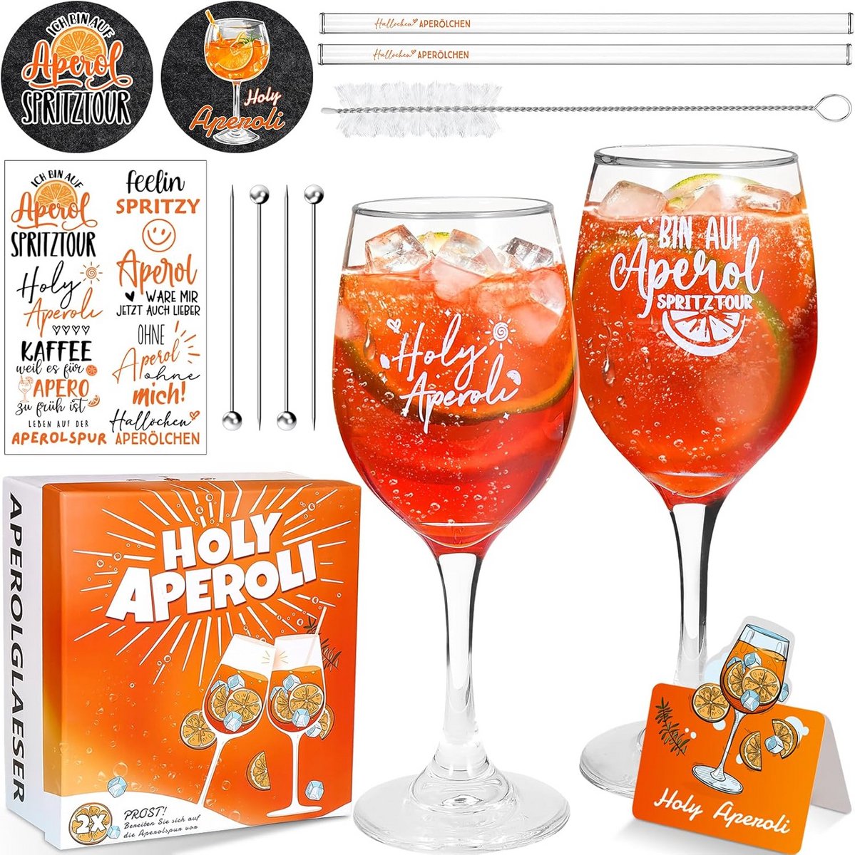Set van 2 Aperitiefglazen Cadeauset met Rietjes en Onderzetters