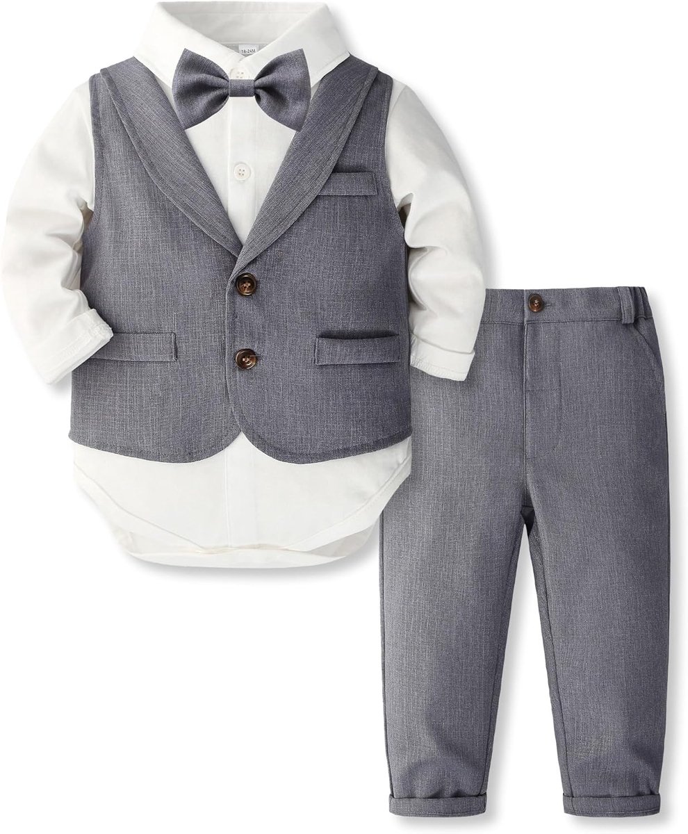 Baby Kostuum Set Jongen: 4-Delig Formeel Gilet, Shirt en Stropdas voor Bruiloft of Feest