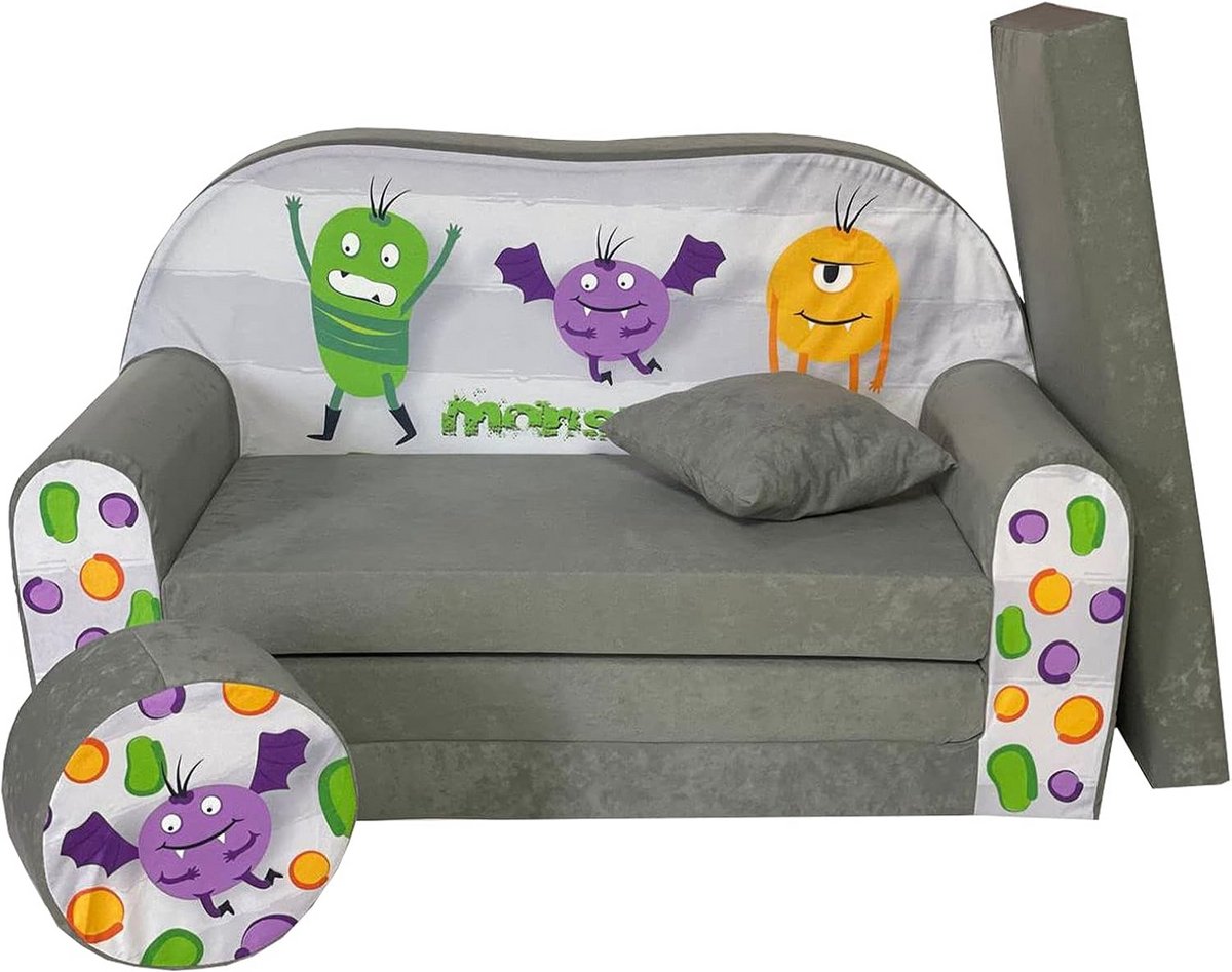 2-zits Kindersofa met Inklapfunctie en Bedfunctie - Ideale Speel- en Slaapbank voor Kinderen