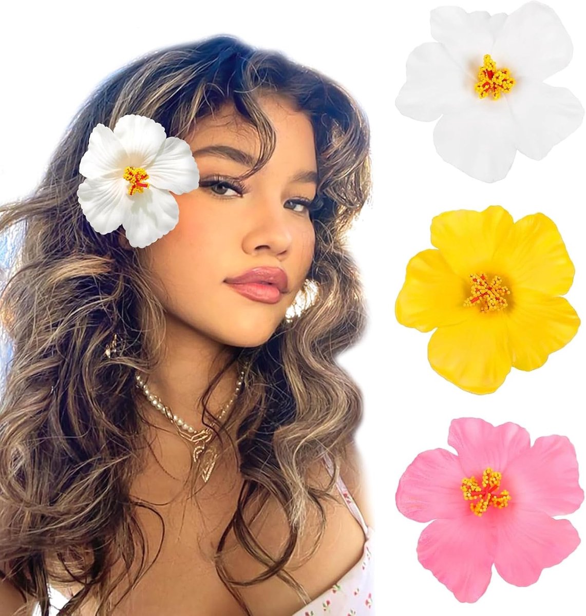 Hawaiian Bloem Haarclips voor Vrouwen - 3 Stuks Kunstbloem Clips voor Feest en Strand