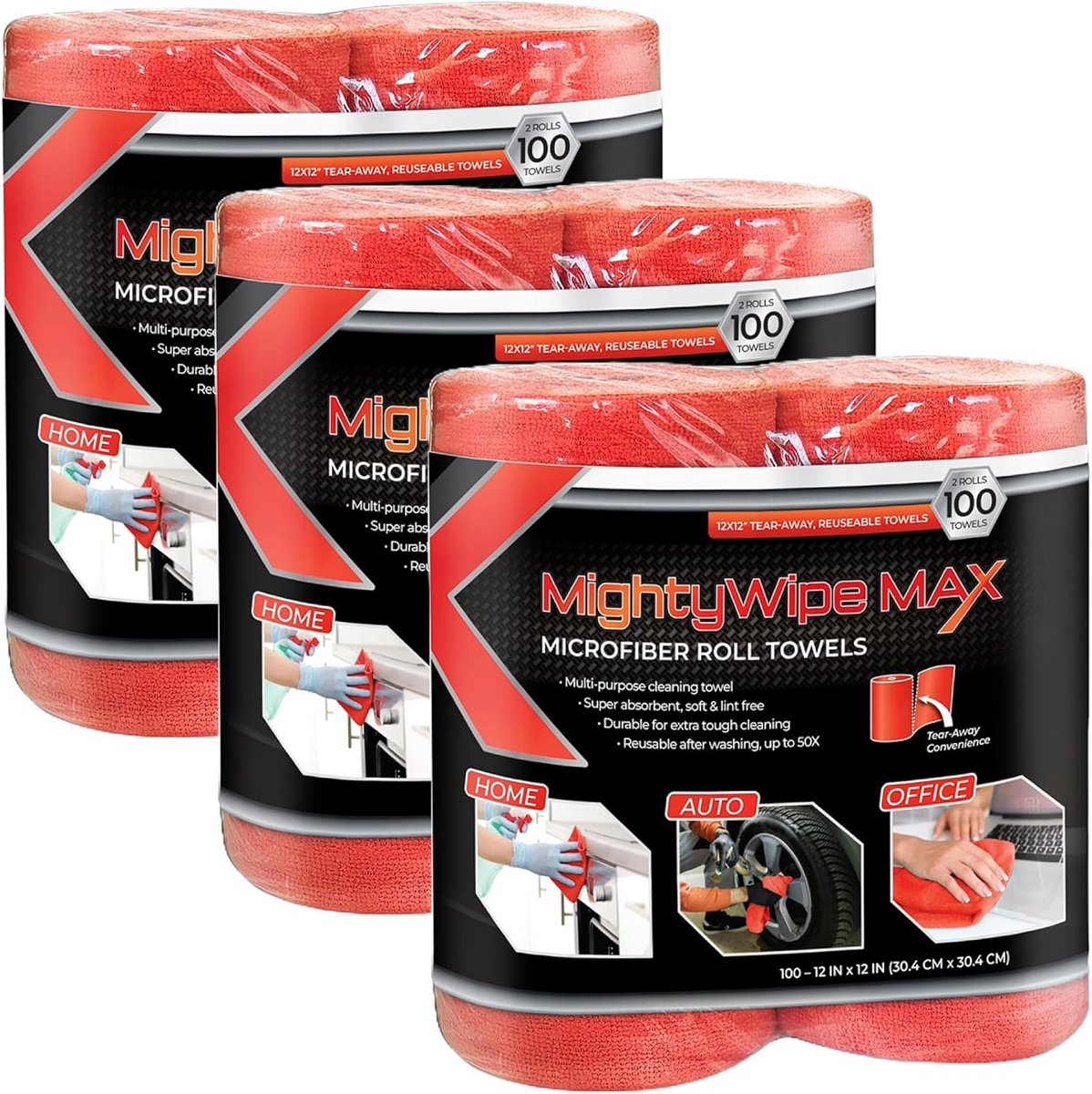 Herbruikbare microvezel handdoekrollen - 50 pluisvrije handdoeken per rol, Latexvrij, Rood