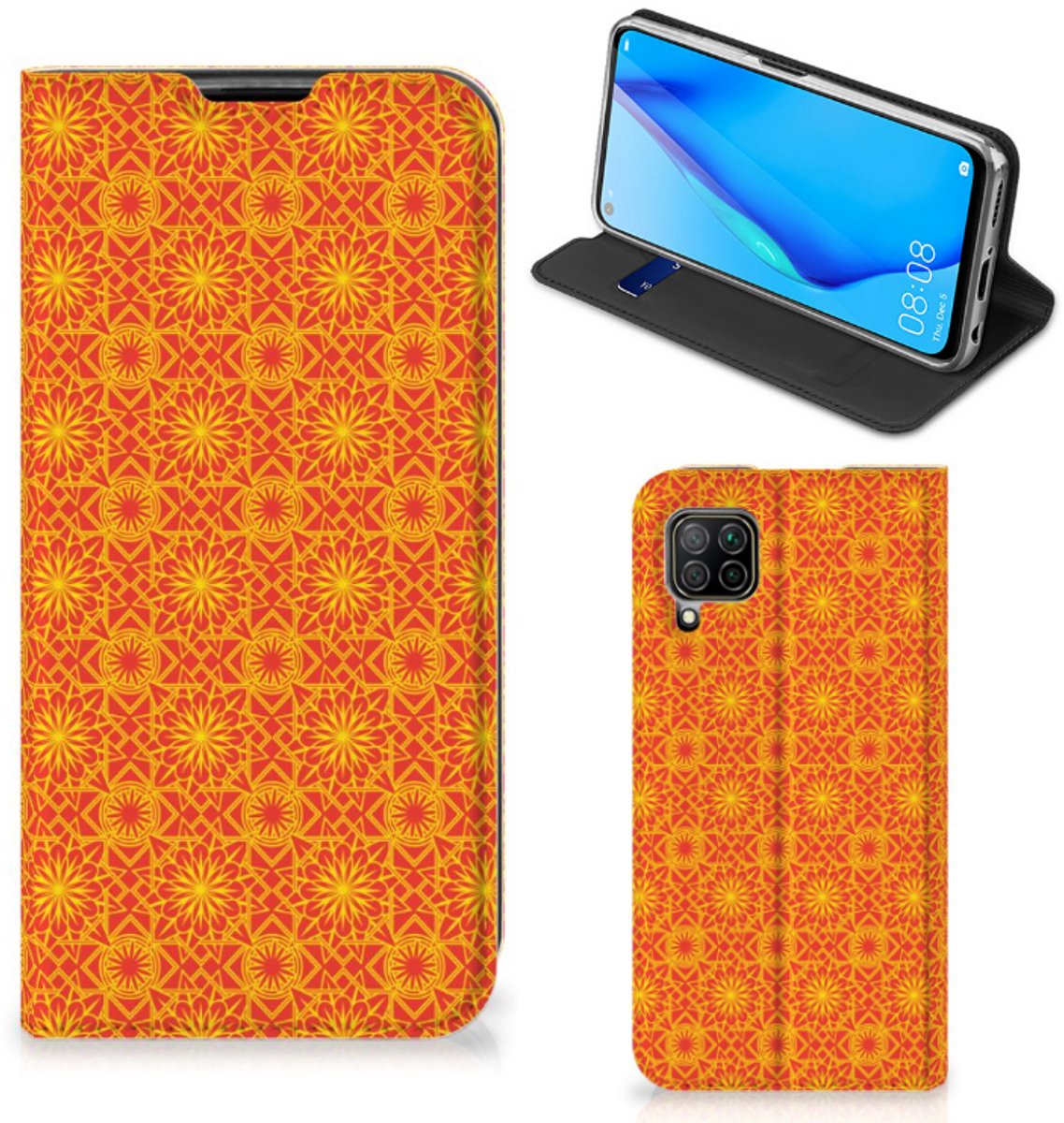 Huawei P40 Lite Hoesje met Magneet Batik Oranje