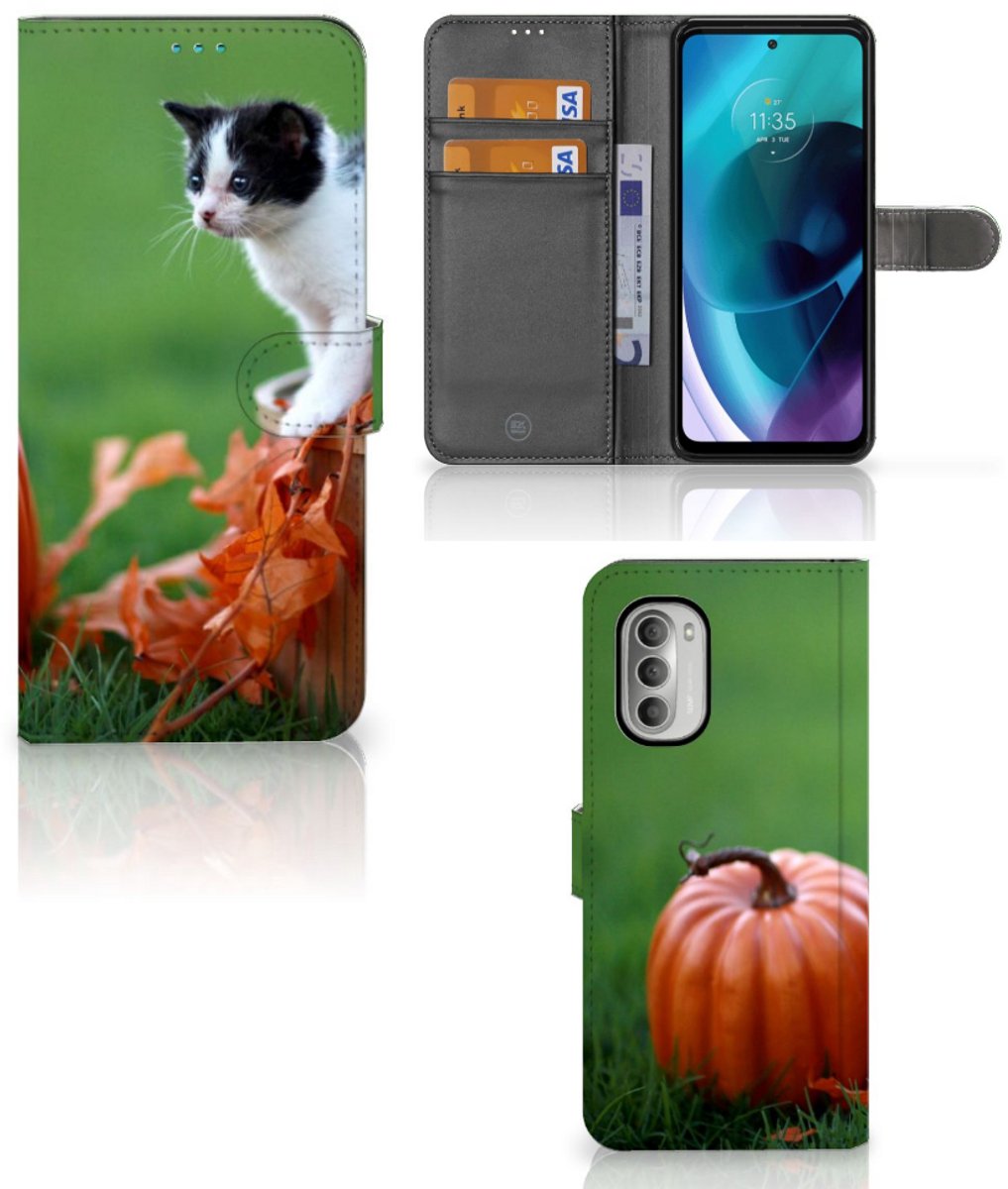 Motorola Moto G51 5G Telefoonhoesje met Pasjes Kitten