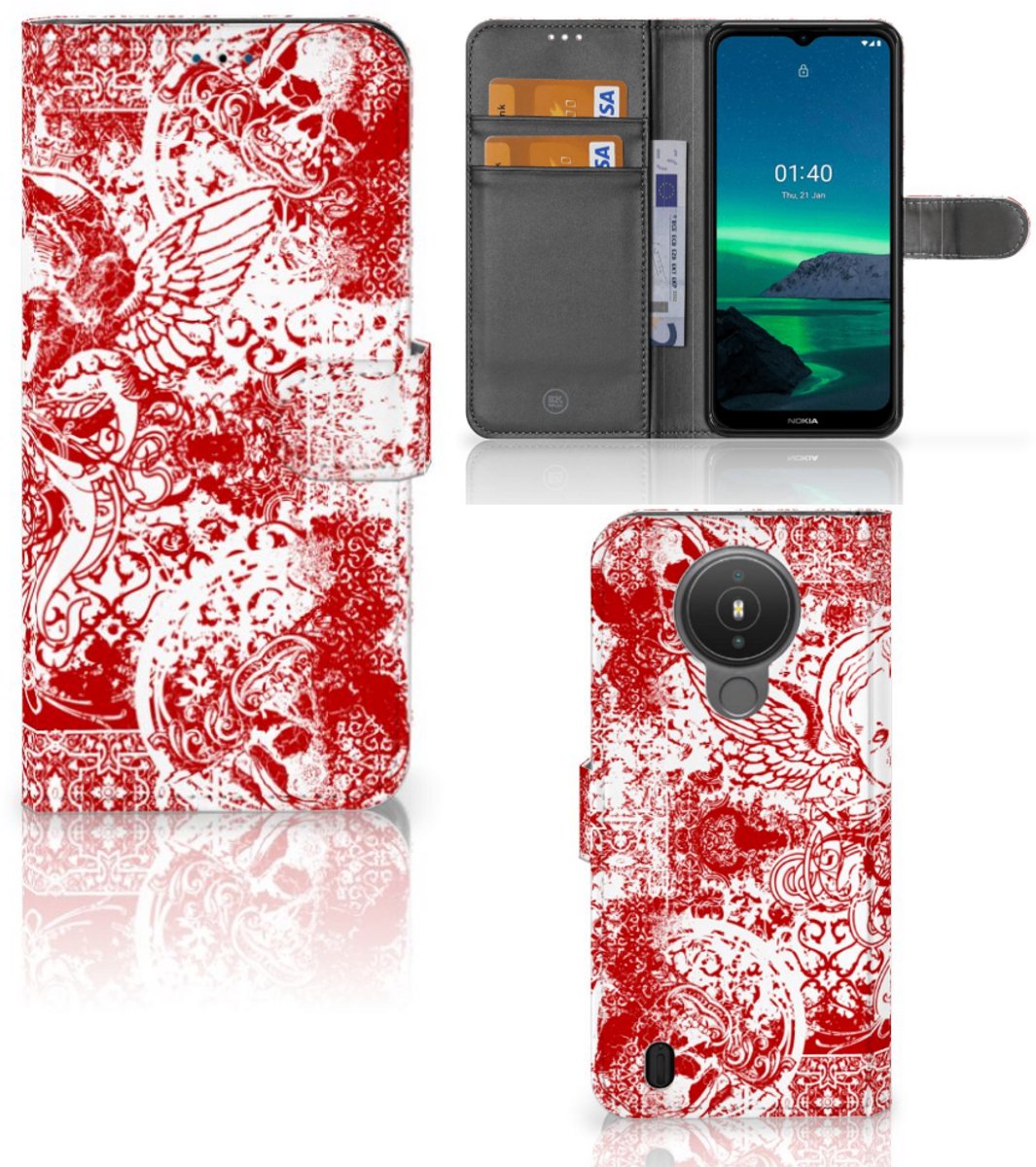 Telefoonhoesje met Naam Nokia 1.4 Angel Skull Rood