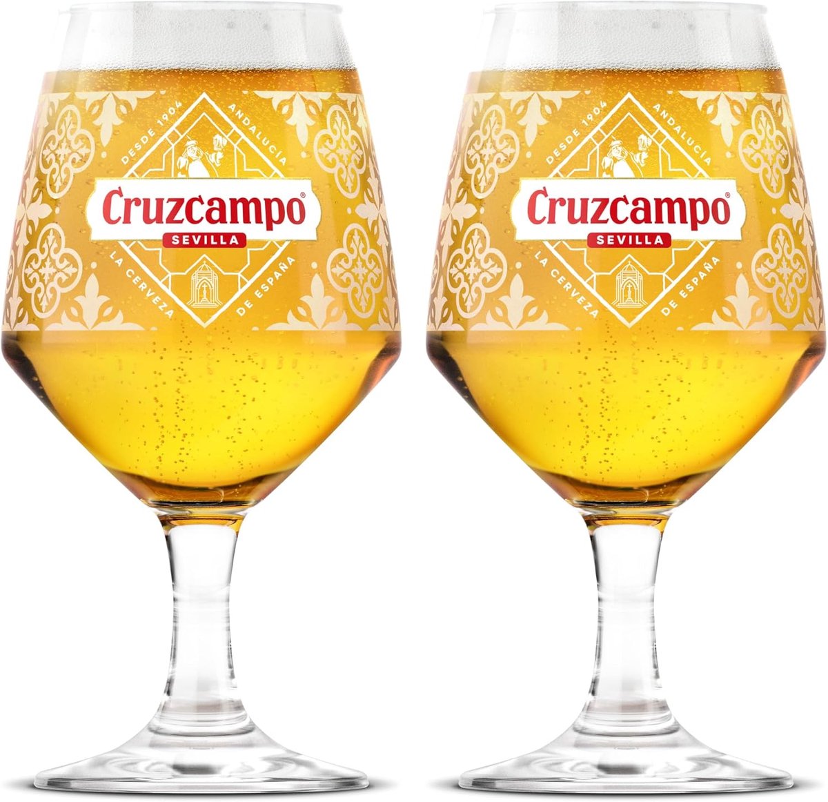 Cruzcampo Pint Beer Glasses Set of 2 - 56Cl Size - Perfect for Man Cave