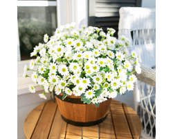 5 bosjes kunstmargrietjes - voor buitendecoratie - nepbloemen - boeket kunstbloemen - voor buitenplantenbak - UV-bestendige zijden bloemen voor buiten, voordeur, veranda, terras, wit