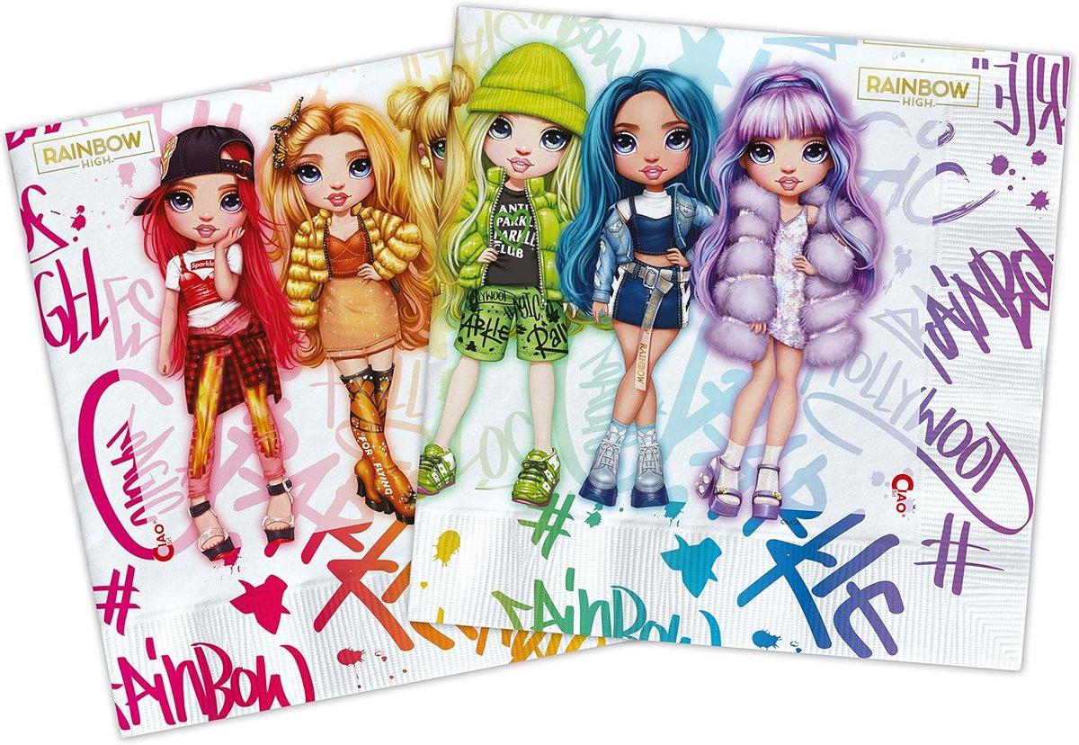 Regenboog Feestservetten Composteerbaar 33x33 cm Dubbele Laag - 20 Stuks