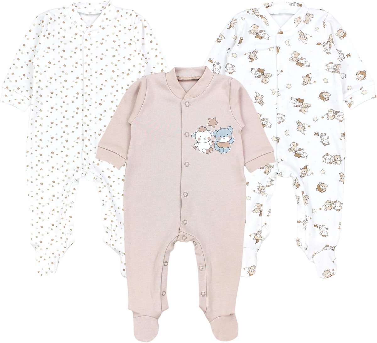 Babypakjes Jongen Flanel Pyjama Romper met Voetjes 3-Pack Katoen