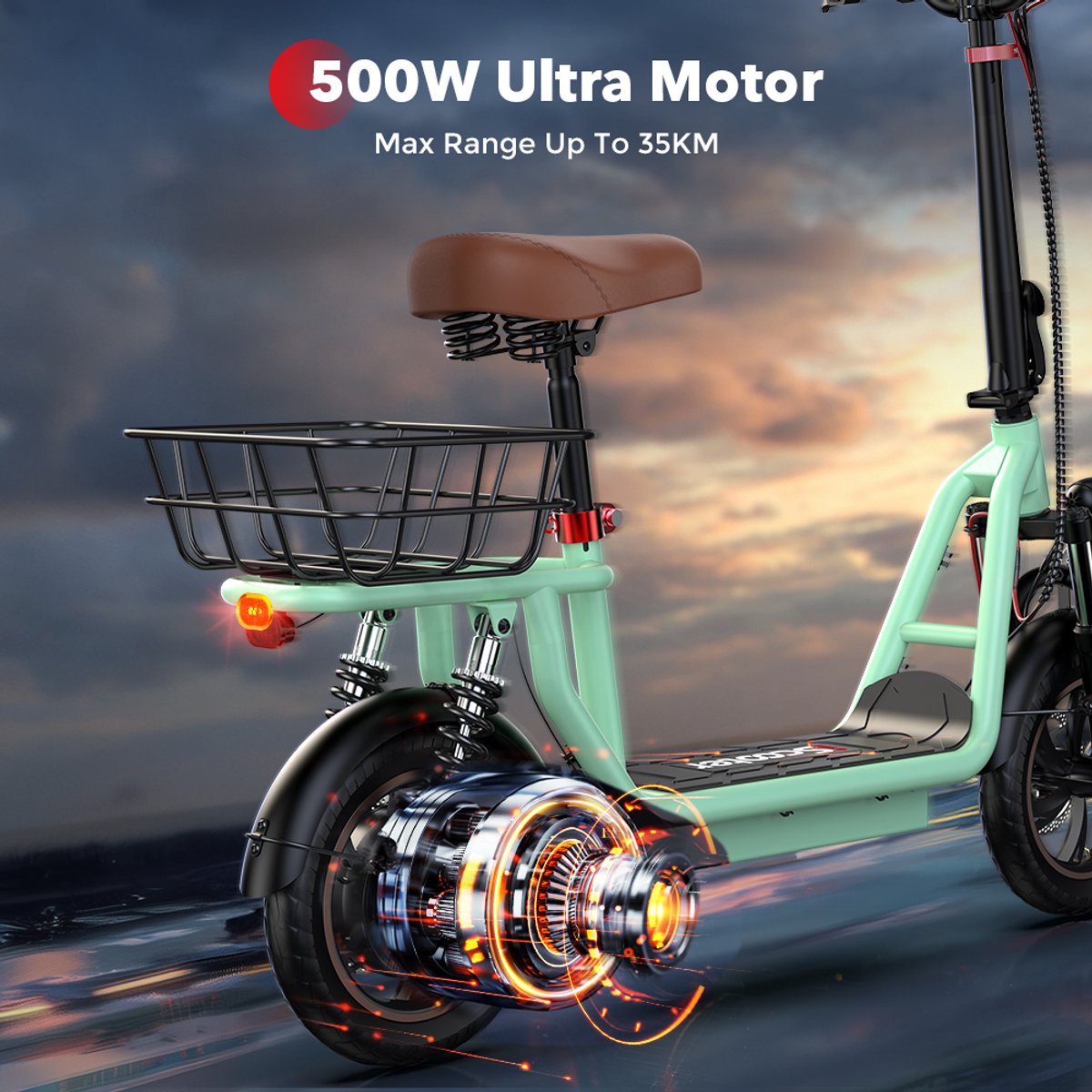 Elektrische Step iScooter i12 voor Groen Volwassenen met Zitje 120kg 12 inch Dubbele Voor- en Achter Dempers 500W Actieradius 35km 42V7.5Ah – foto 5