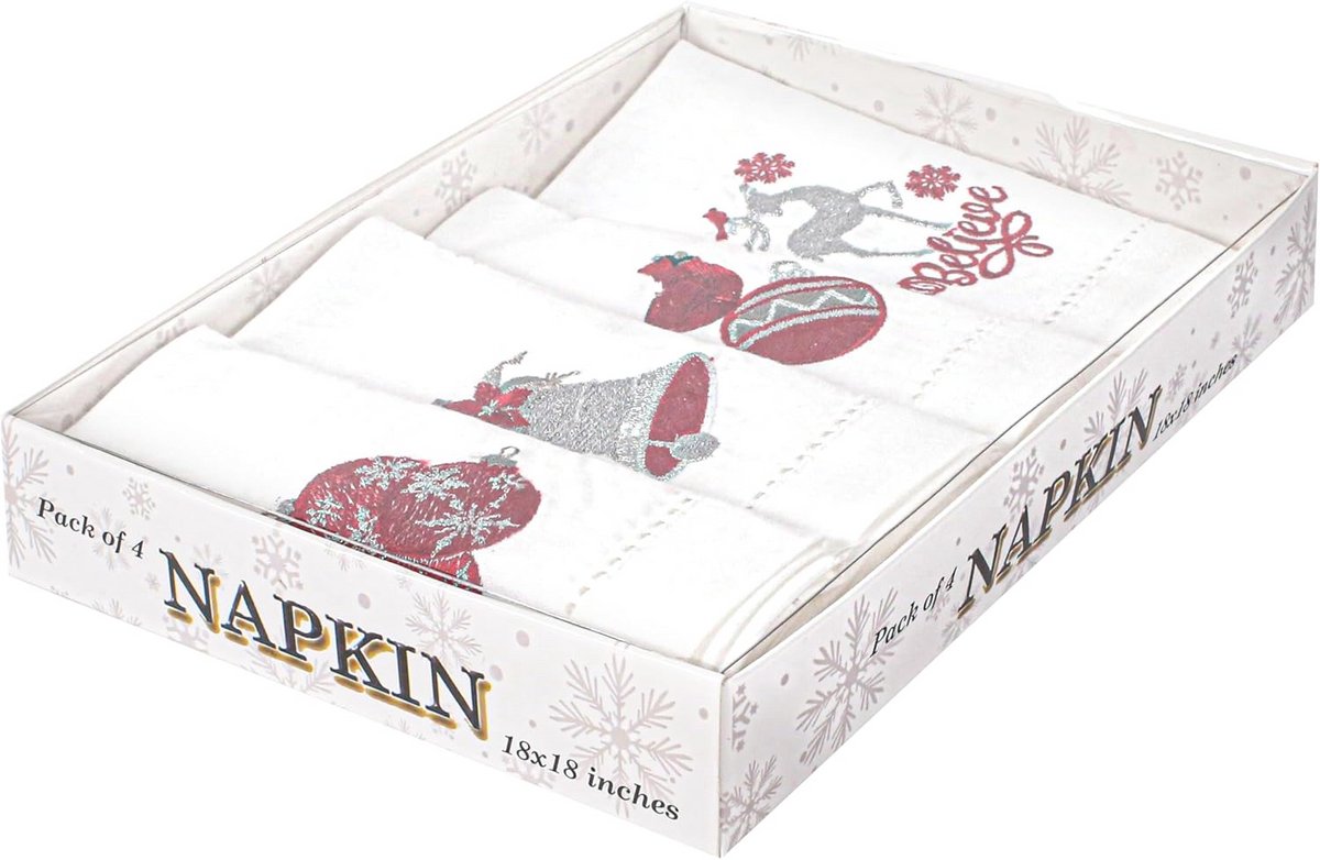 Set van 4 Katoenen Stoffen Servetten met Textuur voor Diner en Bruiloft - Wit en Rood