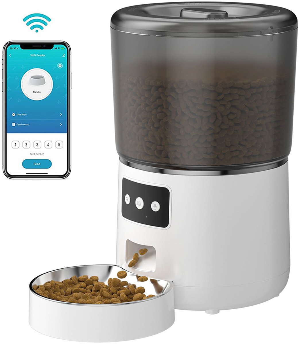 Automatische Voerbak Kat - 4L Voerdispenser - Voerautomaat Dispenser met Smart App - Voor Droogvoer - Voerdispenser Kat - Automatische Invoer - Zwart